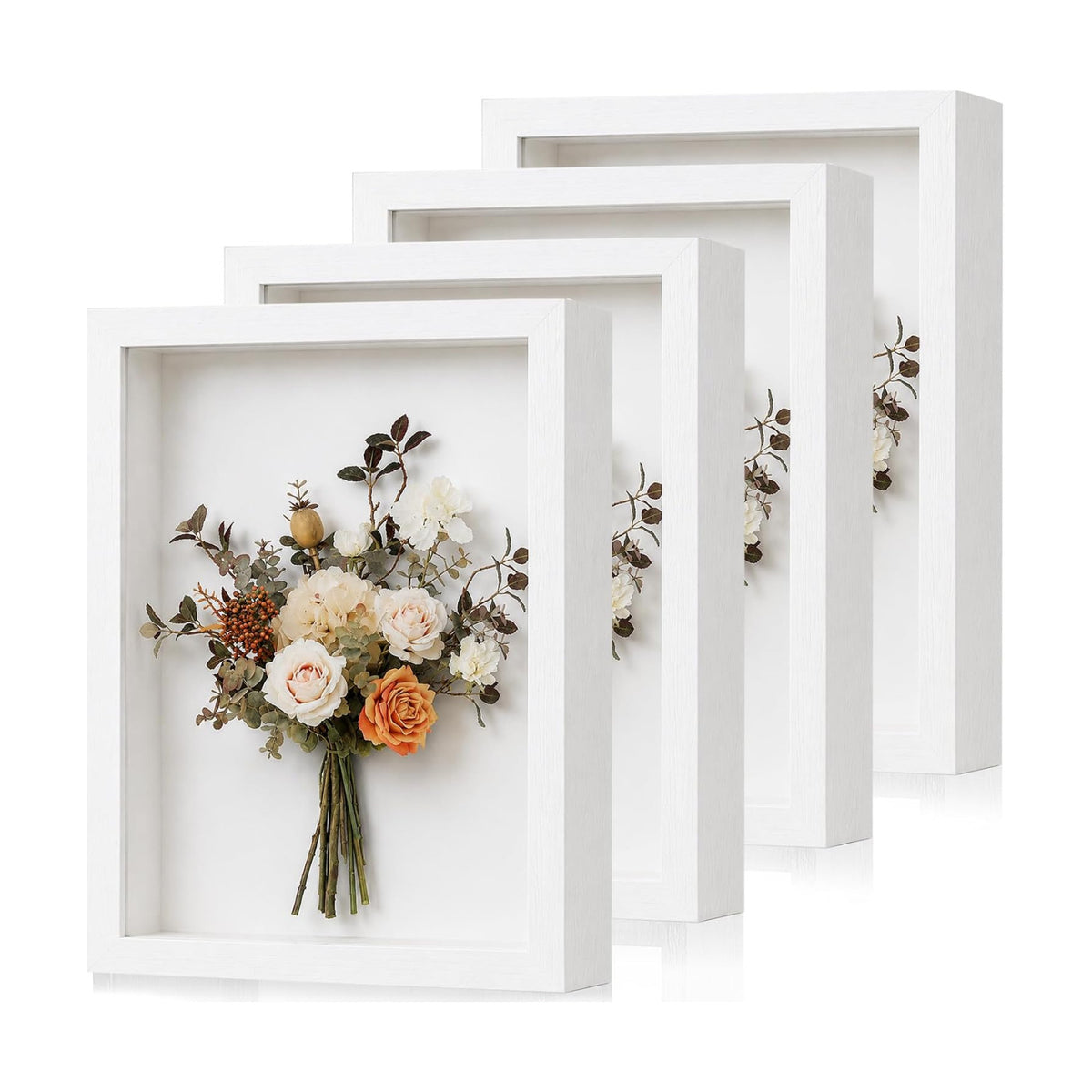 Shadow Box Frame 8"x 10" - 4 Pack Wood Deep Shadowbox with Glass | Shadow Boxes Display Cases Suitable for Photos