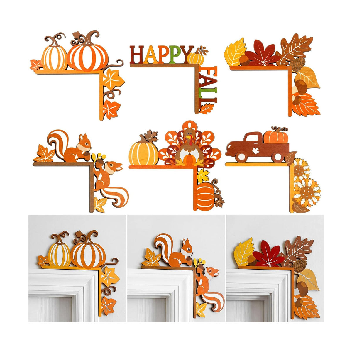 Qunclay 6 Pcs Fall Door Corner Decorations Fall Door Topper
