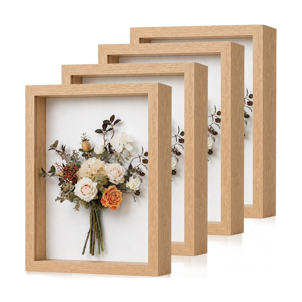 Shadow Box Frame 8"x 10"- 4 Pack Wood Deep Shadowbox with Glass | Shadow Boxes Display Cases Suitable for Photos, Dried