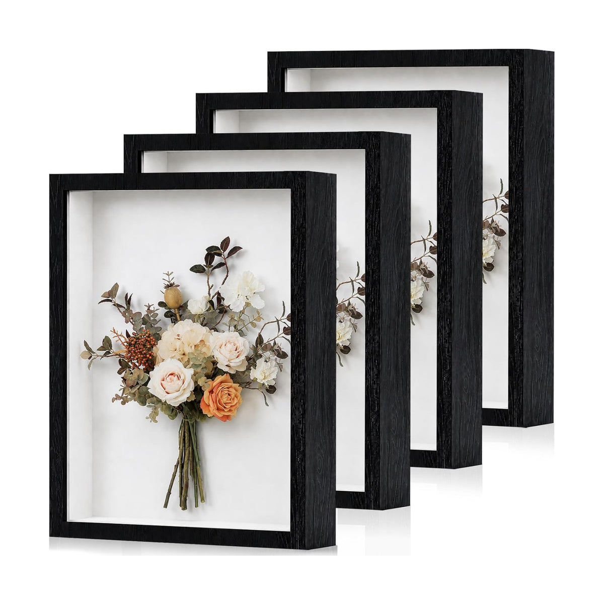 Shadow Box Frame 8"x 10" - 4 Pack Wood Deep Shadowbox with Glass | Shadow Boxes Display Cases Suitable for Photos