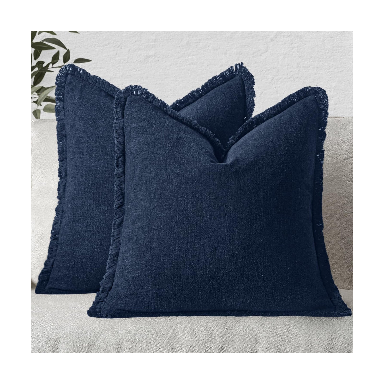 MIULEE Boho Linen Fringe Decorative Throw Pillow Covers Dark Navy 20x20