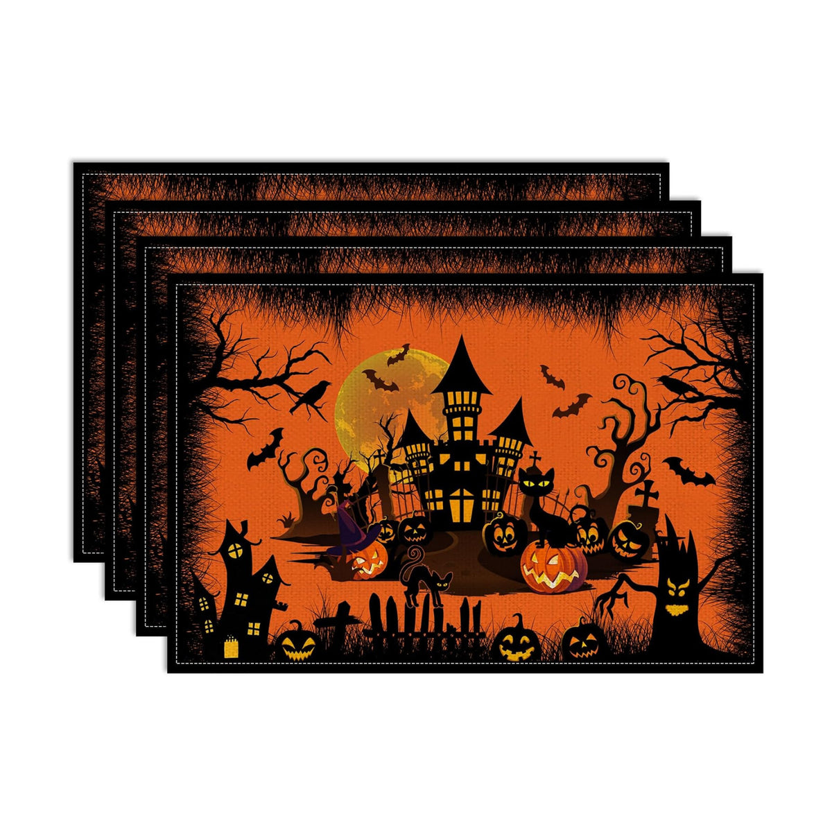 Halloween Placemats Set of 4-12x18 inch for Dinning Table