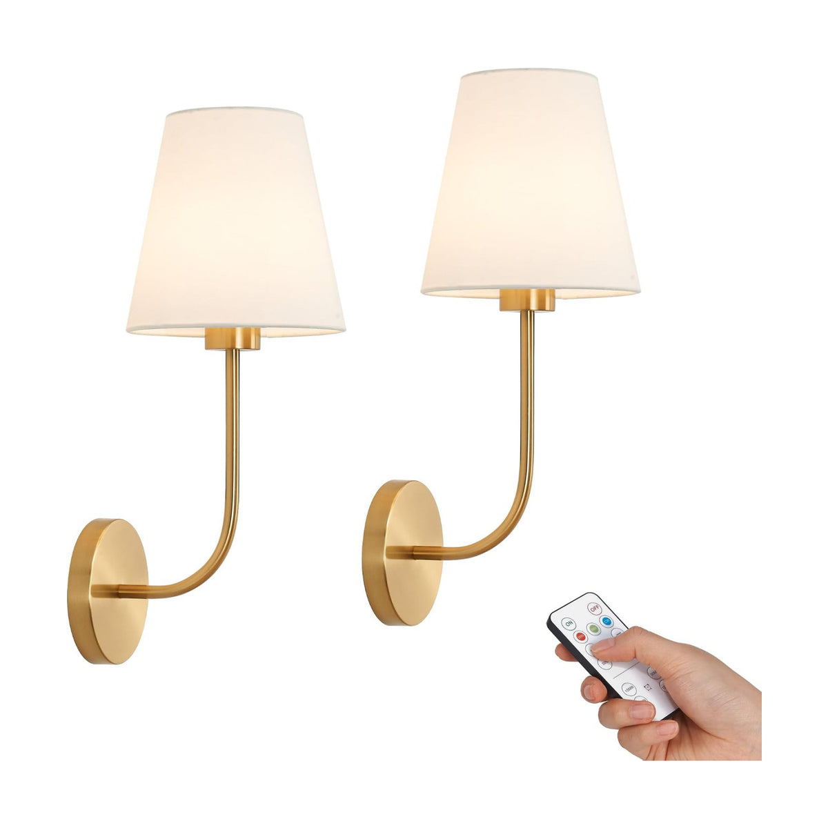 Gold Battery Operated Wall Light Set of Two, Wireless Wall Sconces with Remote Control & 3 CCT Color Temperature