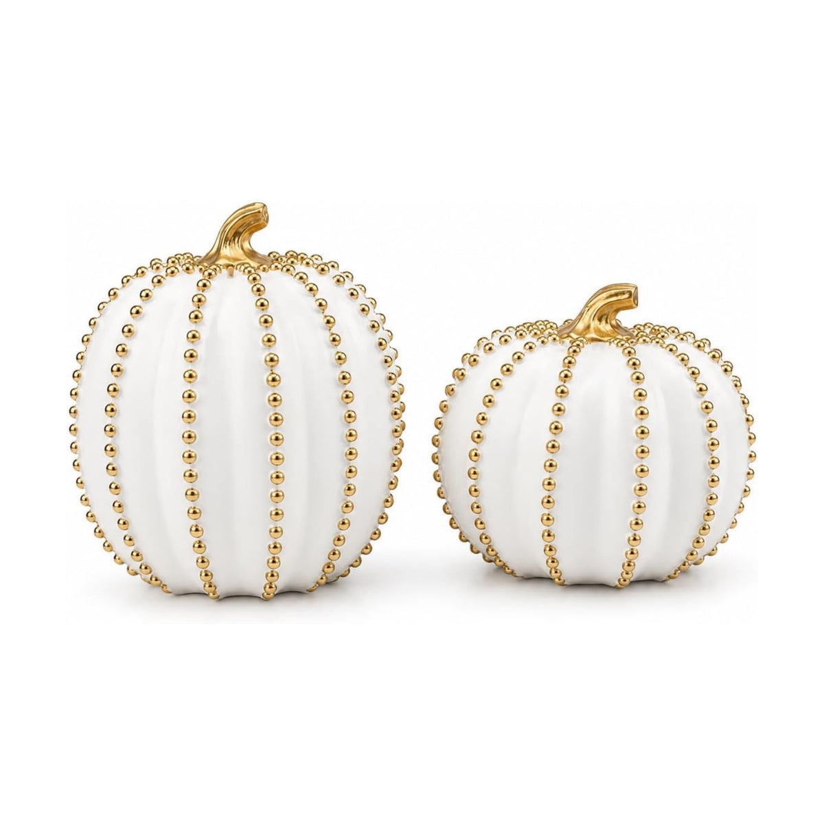 Fall Decorations for Home Set of 2 White & Gold Resin Pumpkin Table Decor