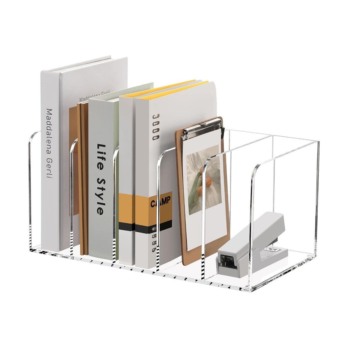 SANRUI Acrylic Magazine Holder Desk Organizer Workspace Sorters, Clear Bookend File Sorter Folder Rack For Home Office