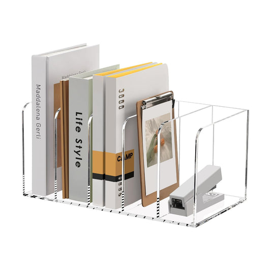SANRUI Acrylic Magazine Holder Desk Organizer Workspace Sorters, Clear Bookend File Sorter Folder Rack For Home Office
