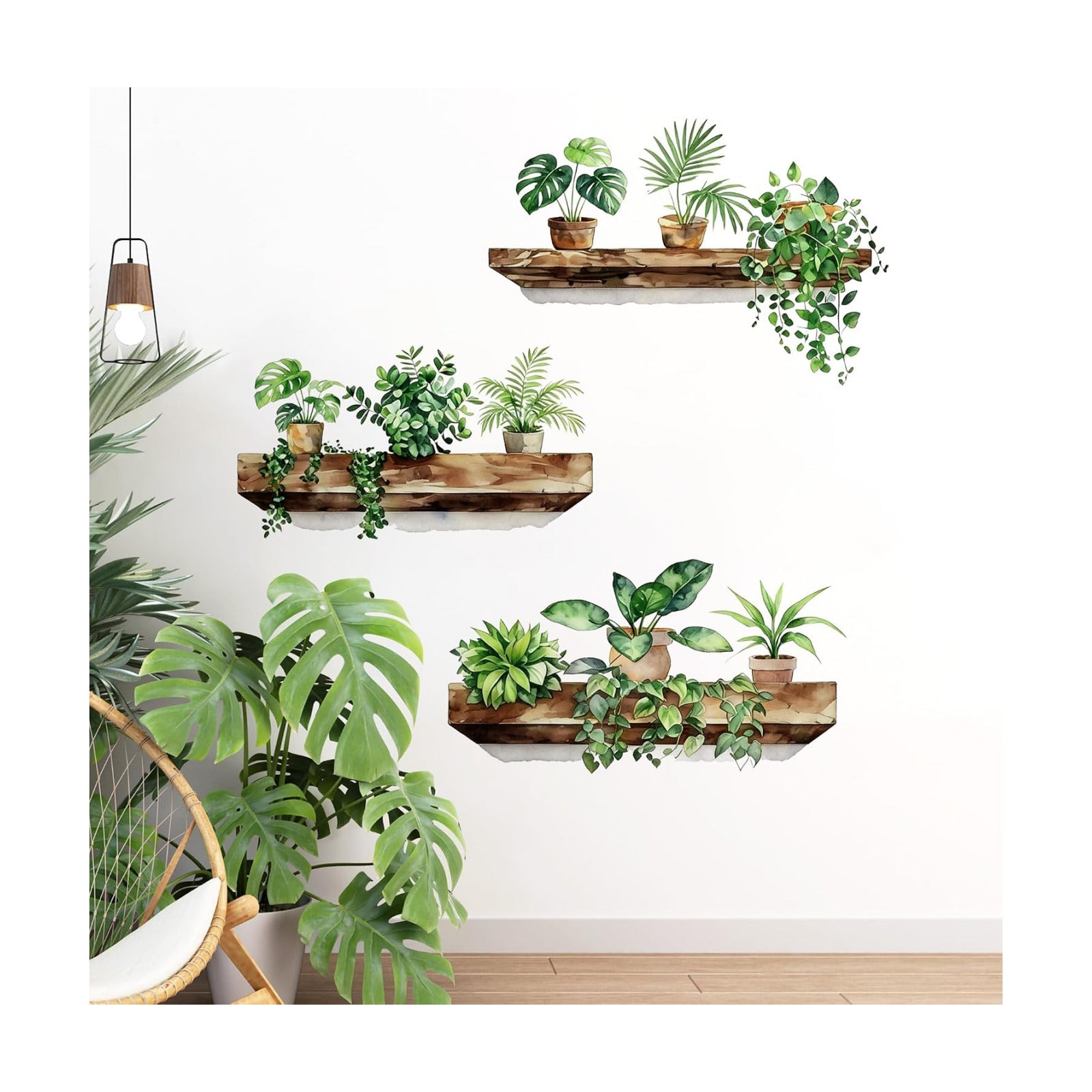 3D Bonsai Tropical Vine Leaves Wall Stickers / Green Plant Wall Decals