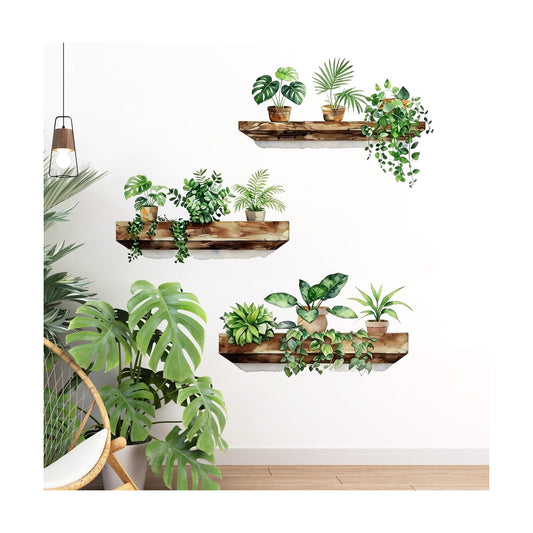 3D Bonsai Tropical Vine Leaves Wall Stickers / Green Plant Wall Decals
