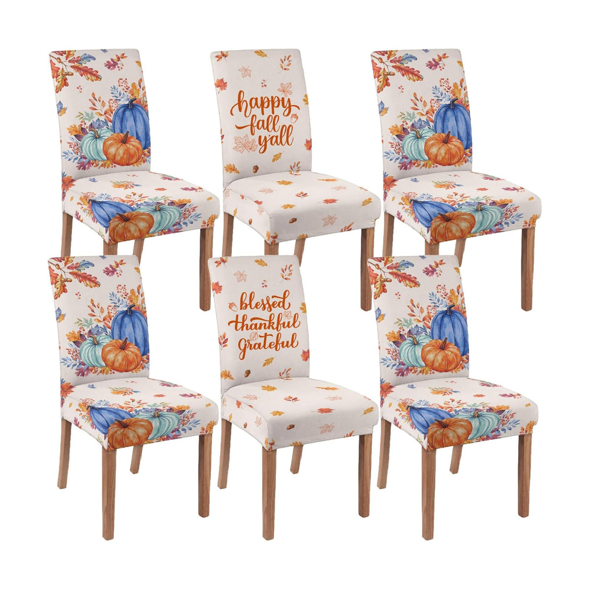 Fall Chair Covers Set of 6 Pumpkin Dining Chair Seat Cover Stretch Removable Autumn Chair Slipcover Protector for Thanksgiving Dining Room Kitchen Home Decor