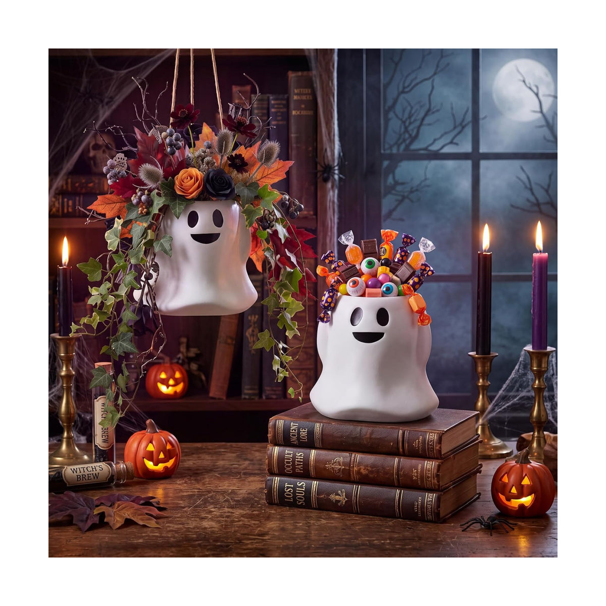 2 Pack Halloween Hanging Ghost Planter with Rope