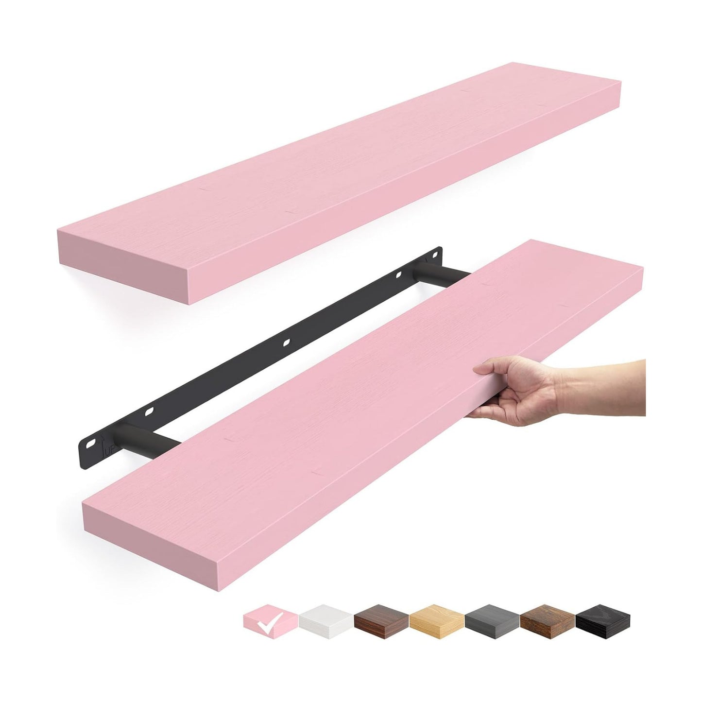 BAYKA Pink Floating Shelves 22.5in, Set of 2, Wall Mounted for Wall Decor