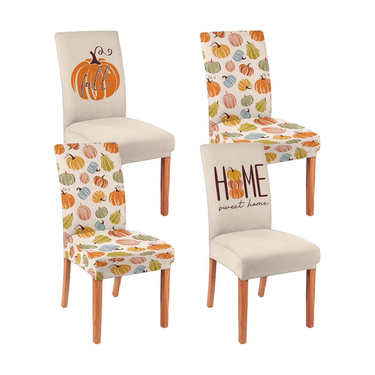 4 Pcs Fall Chair Covers for Dining Room, Thanksgiving Stretch Removable Dining Chair Cover Set of 4, Autumn Pumpkin Chair Slipcovers Seat Protector for Fall Restaurant Decor