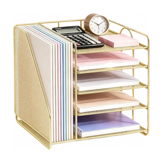 Desk Organizer, 5-Tier Paper Organizer Letter Tray, Gold | Desk Organizers and Accessories, Office Desk Accessories &