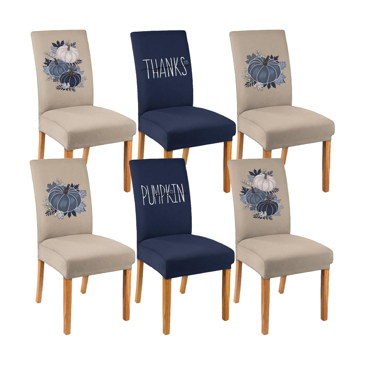 Fall Chair Covers Set of 6 Pumpkin Dining Chair Seat Cover Stretch Removable Autumn Chair Slipcover Protector for Thanksgiving Dining Room Kitchen Home Decor