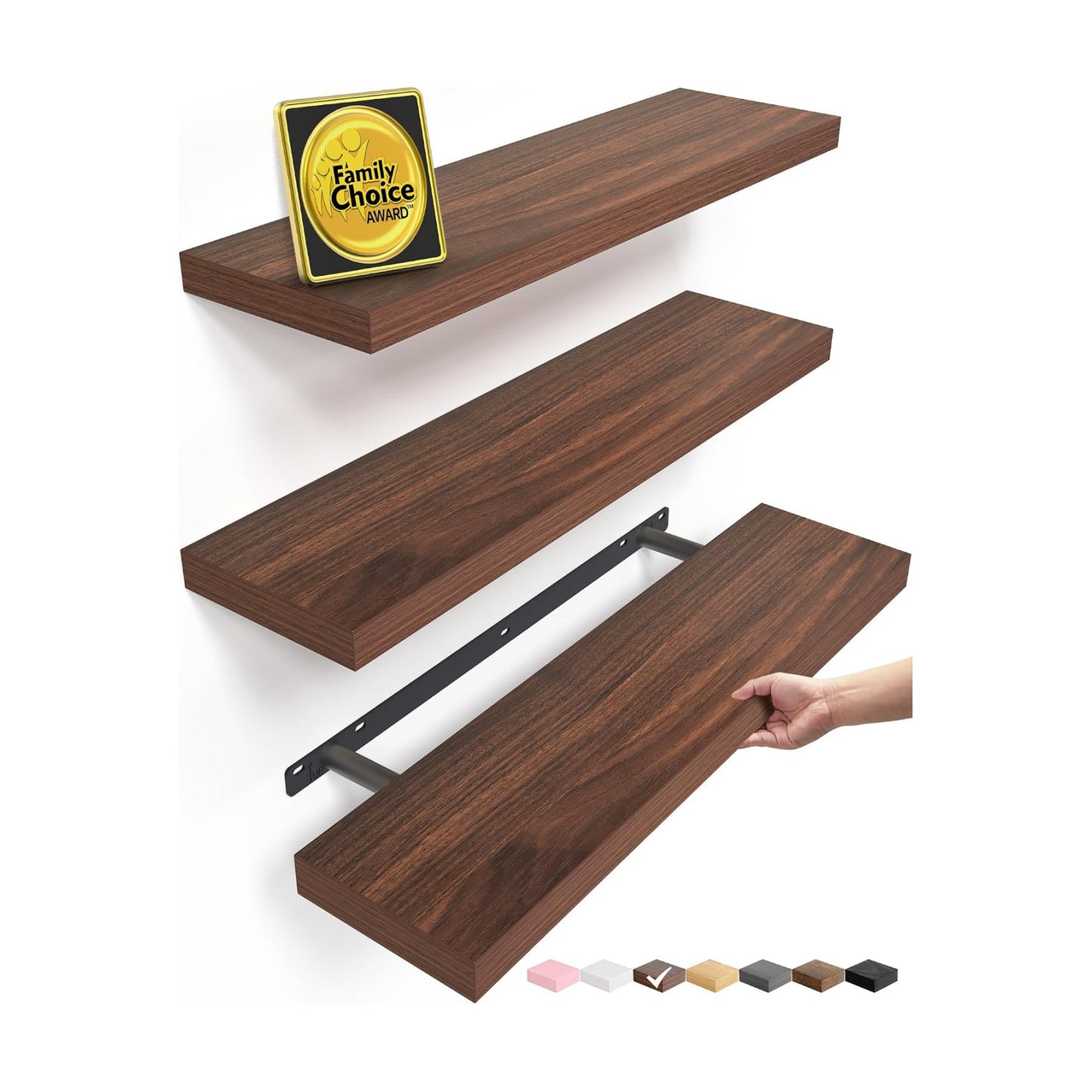 BAYKA Walnut-Like Floating Shelves 22.5in, 3Pack, Wall Mounted Wall Decor
