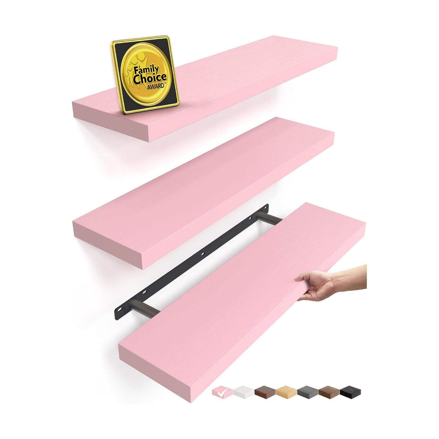 BAYKA Pink Floating Shelves 22.5in, Set of 3, Wall Mounted for Wall Decor