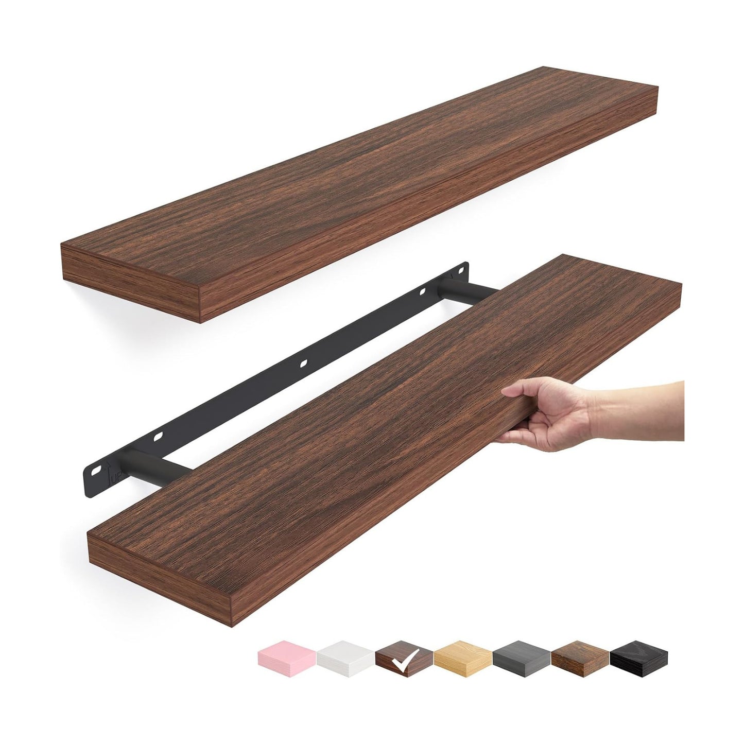 BAYKA Walnut-Like Floating Shelves 22.5in, 2 Pack, Wall Mounted Wall Decor