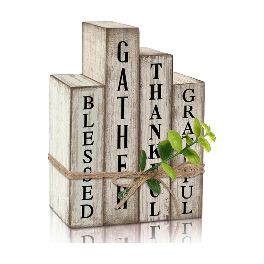 Lineshading 4 Pcs Inspirational Table Decor Wooden Book Gather Blessed Sign