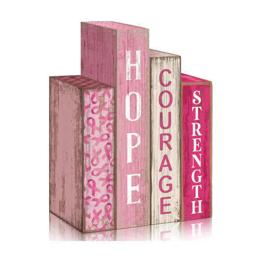 Lineshading 4 Pcs Breast Cancer Awareness Table Decor Pink Wooden Book Sign