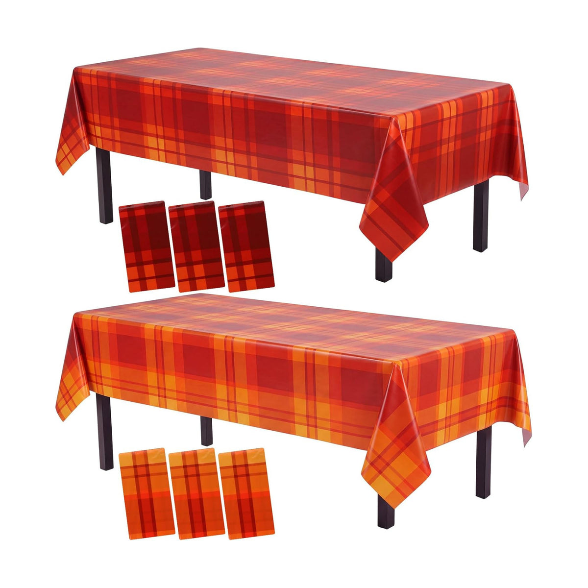 Frienda 6 Pcs Fall Plastic Tablecloths Disposable Plaid