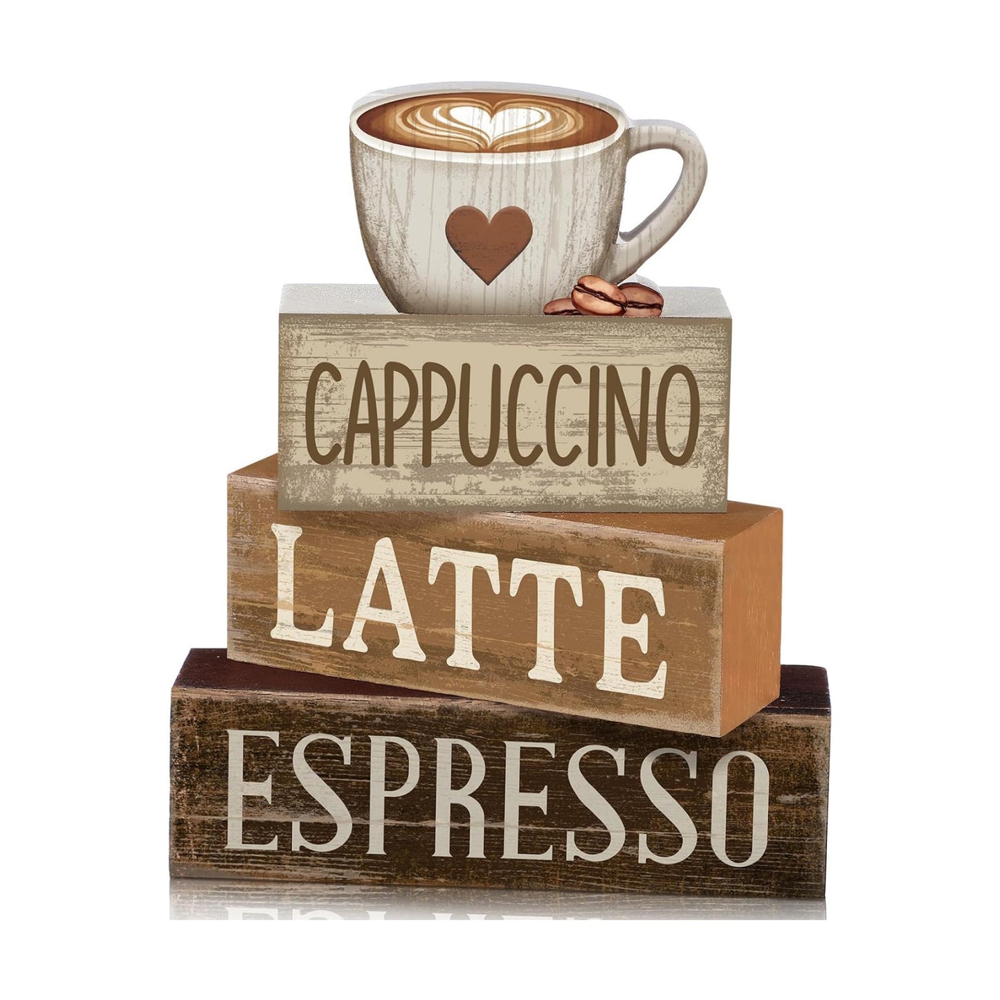 Lineshading 4 Pcs Farmhouse Coffee Bar Signs, Wooden Coffee Stacked Blocks