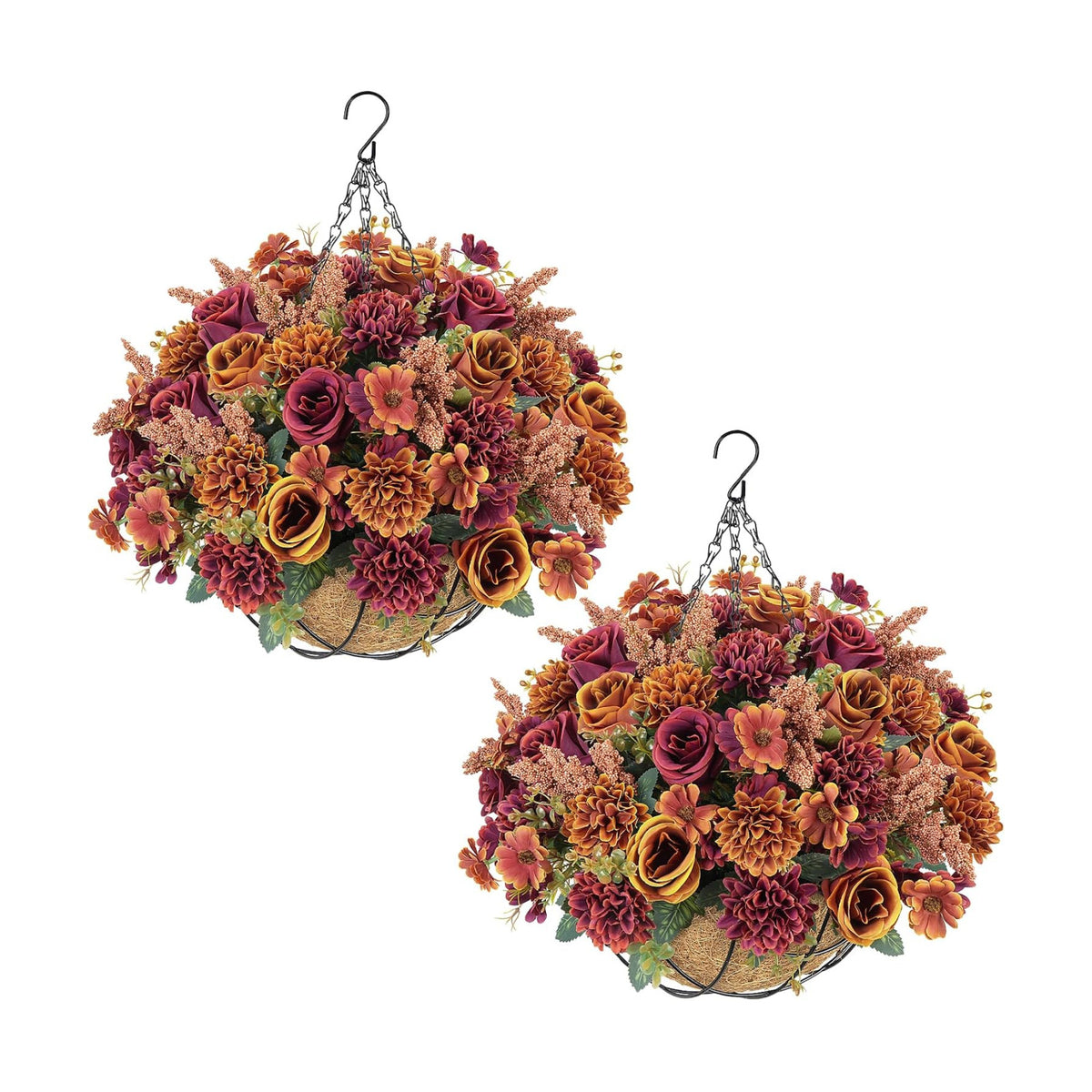 GTIDEA Fall Hanging Baskets 16 Pcs Artficial Fall Flowers for Outdoors