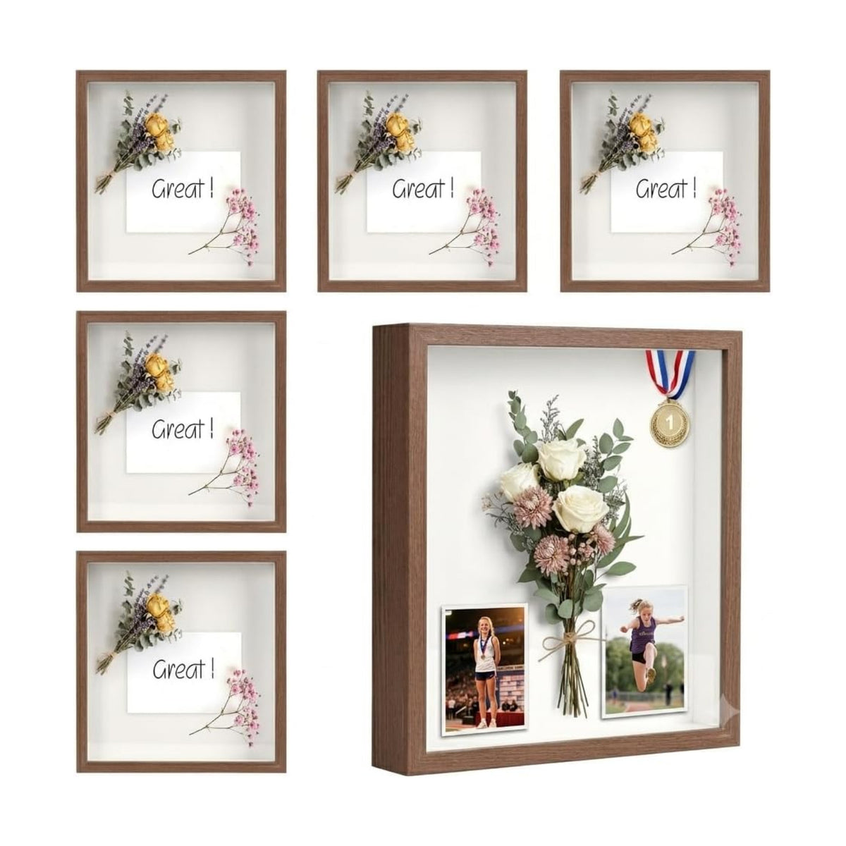 6 Pcs Shadow Box Frame 8x10 - 1.2" Deep Frame Display Case Walnut