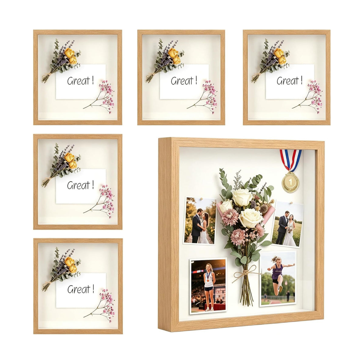 6 Pcs Shadow Box Frame - 8x10 Shadow Boxes Display Cases, Natural | for Sports Memorabilia & Wedding Keepsakes - Wall