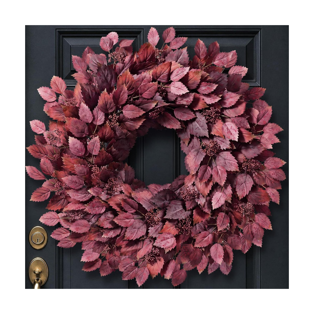 26" Artificial Hibiscus Leaves Fall Wreath for Front Door Decor(Autumn Red)