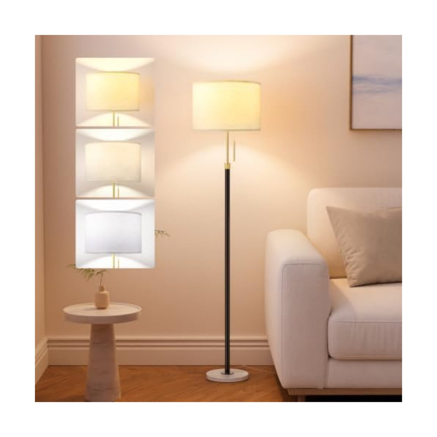 Ambimall Height Adjustable Modern Floor Lamp, Black & White
