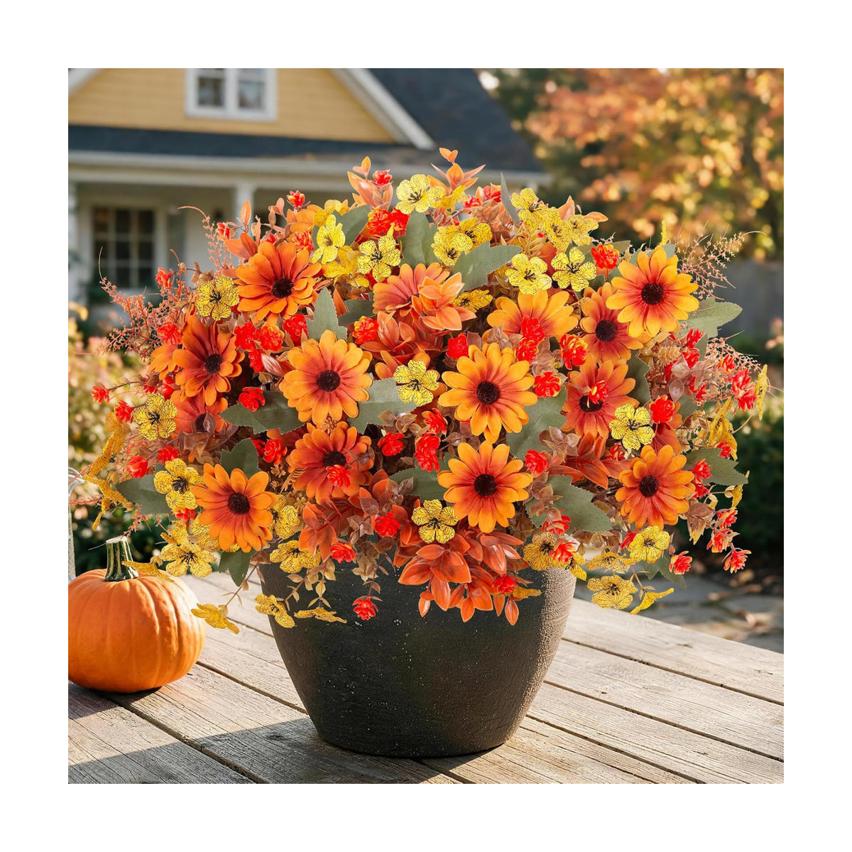INQCMY Artificial Fall Flowers for Outdoor Porch Decoration,12pcs Fake Mums