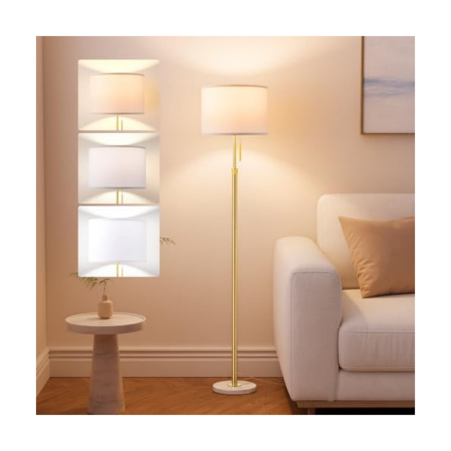 Ambimall Height Adjustable Modern Gold Floor Lamp, Gold & White