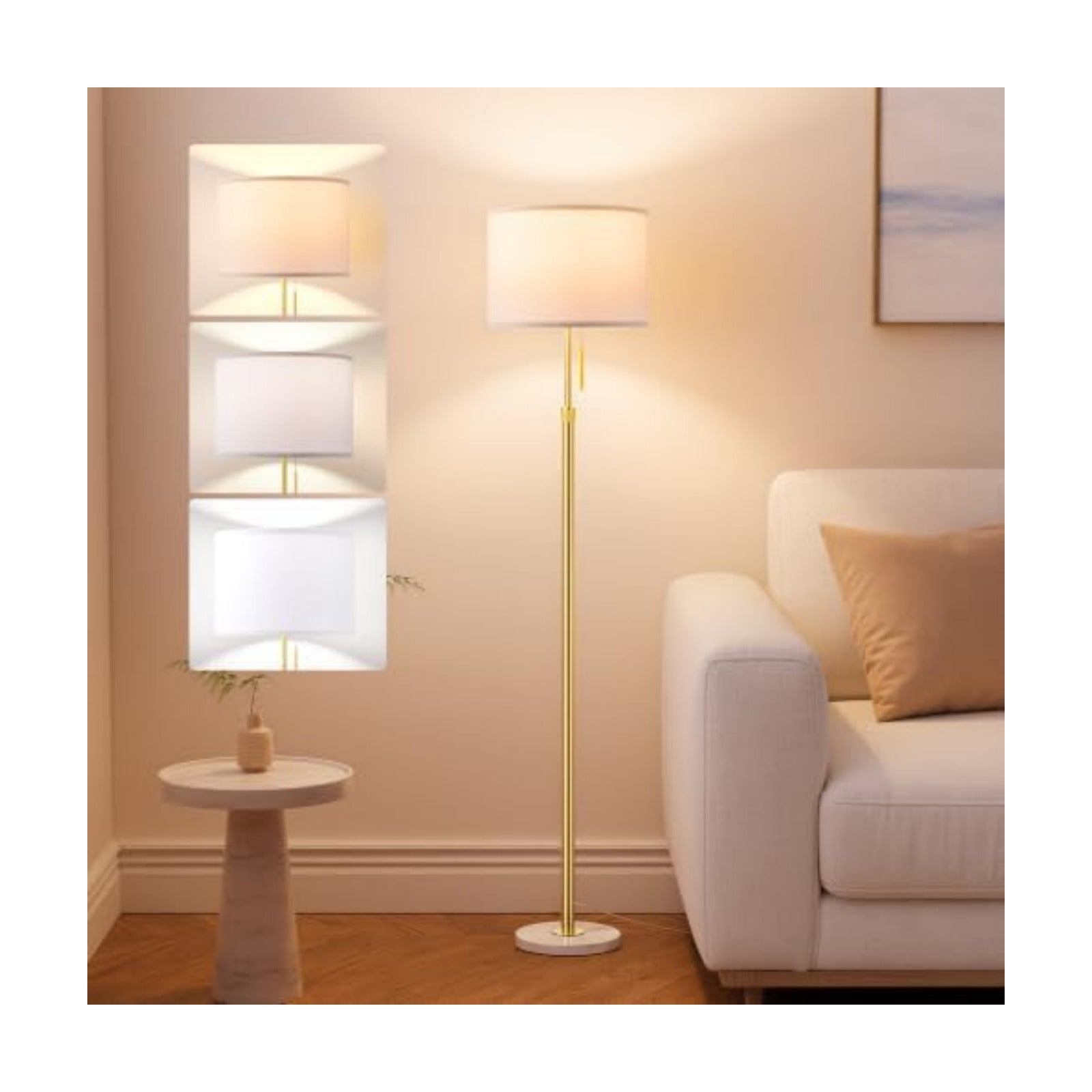 Ambimall Height Adjustable Modern Gold Floor Lamp, Gold & White