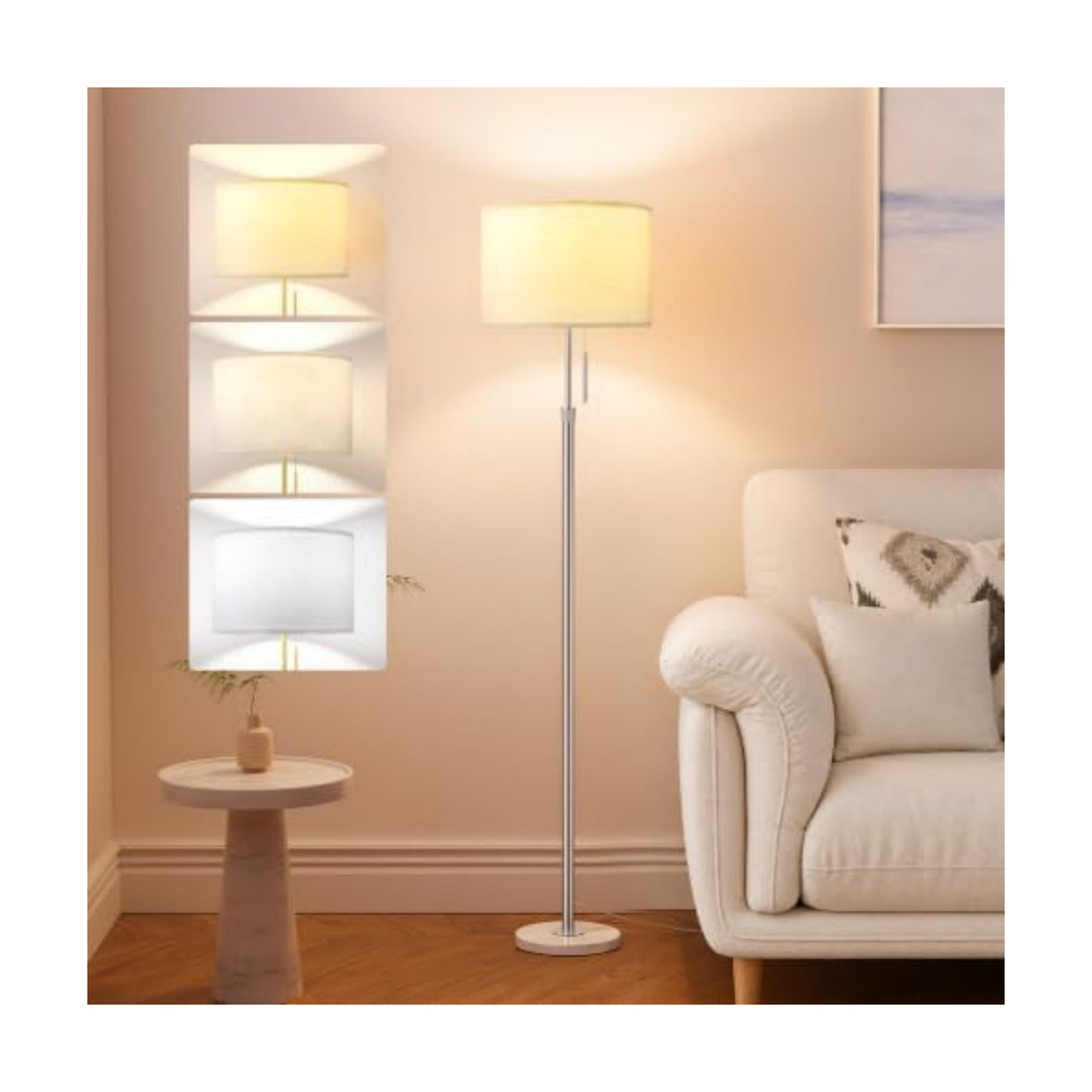 Ambimall Height Adjustable Modern Floor Lamp, Silver & White