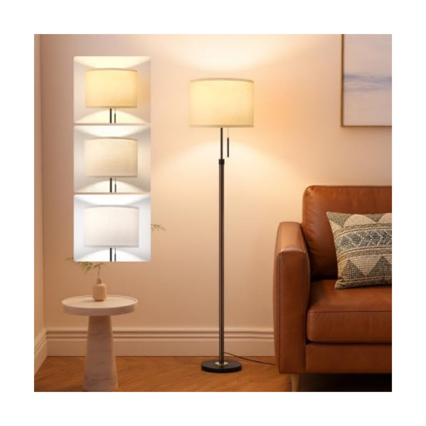 Ambimall Height Adjustable Modern Floor Lamp, Brown & Black