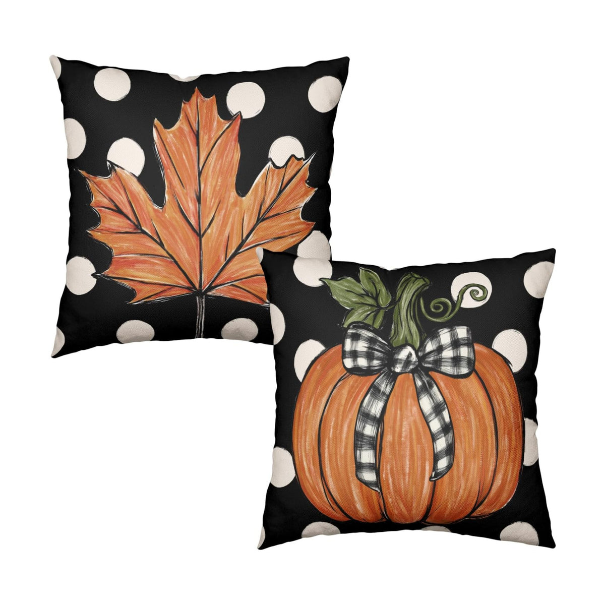 Fall Pillow Covers 20x20 Set of 2 Pumpkin Maple Leaves Polka Dot Throw Pillow Cases Autumn Thanksgiving Buffalo Plaid Bow Outdoor Decorative Farmhouse Harvest Cushion Case for Couch Sofa