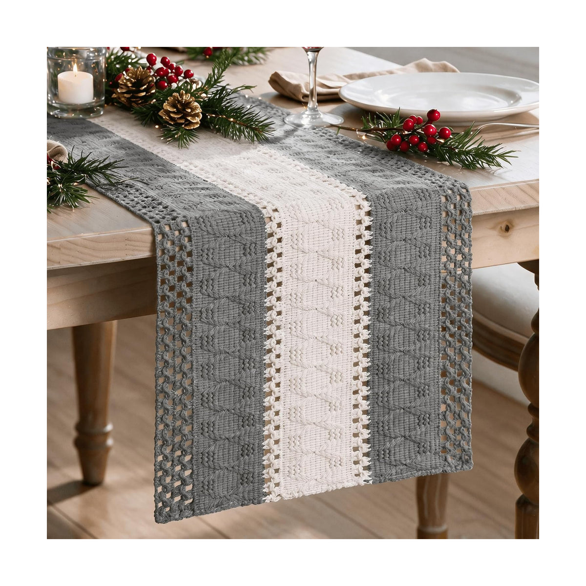 Artoid Mode Grey Farmhouse Woven Table Runner 12x72 Inch
