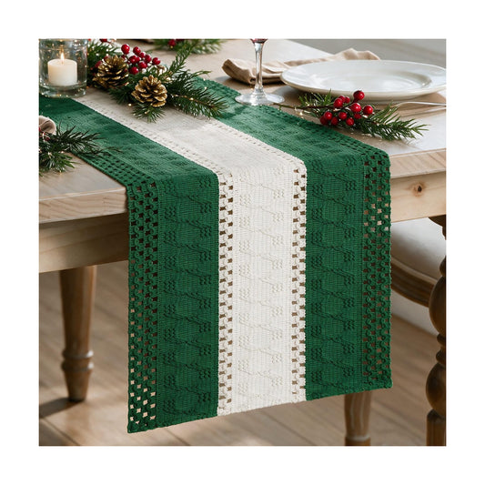 Artoid Mode Dark Green Farmhouse Woven Table Runner 12x36 Inch