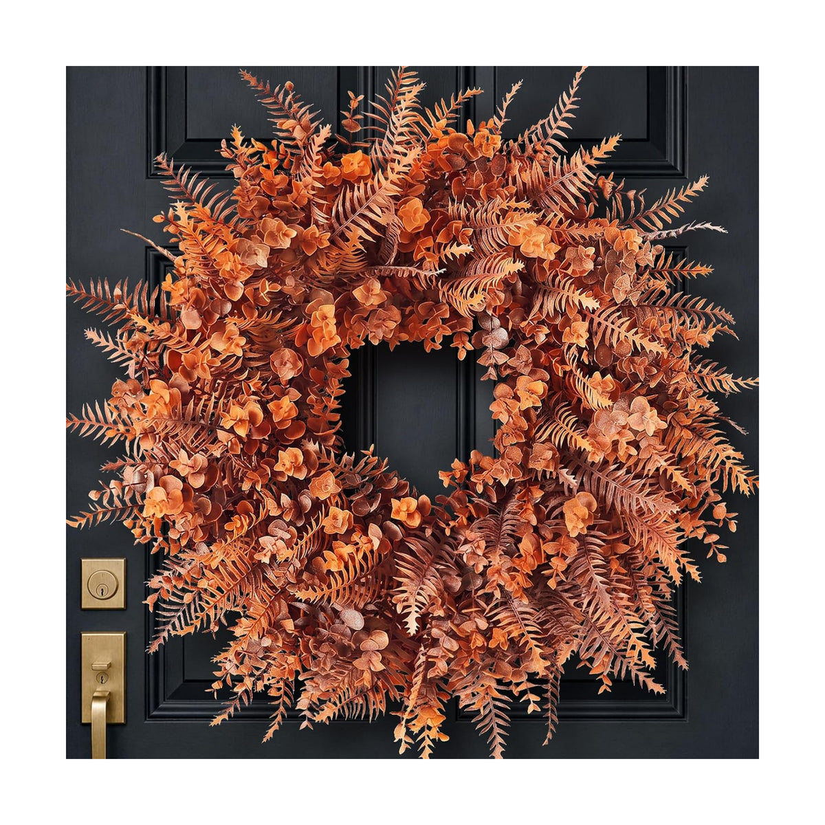 26" Artificial Fall Eucalyptus & Fern Wreath for Front Door Decor(Orange)