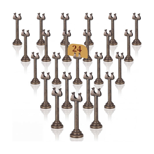 24 Pcs Bronze Metal Table Number Holders 3.15 Inch Wedding Place Card Holders Bulk Harp Clip Table Sign Stands Card