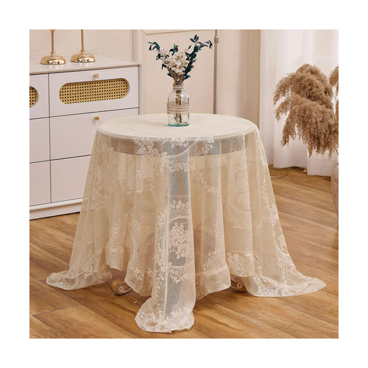Beige Lace Tablecloth Vintage Table Cloth(Beige, 55”x55”, Square)