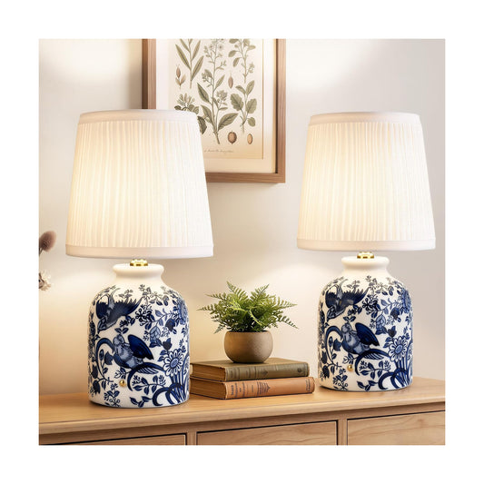 ShineTech Rechargeable Cordless Small Ceramic Table Lamps Set of 2, Blue