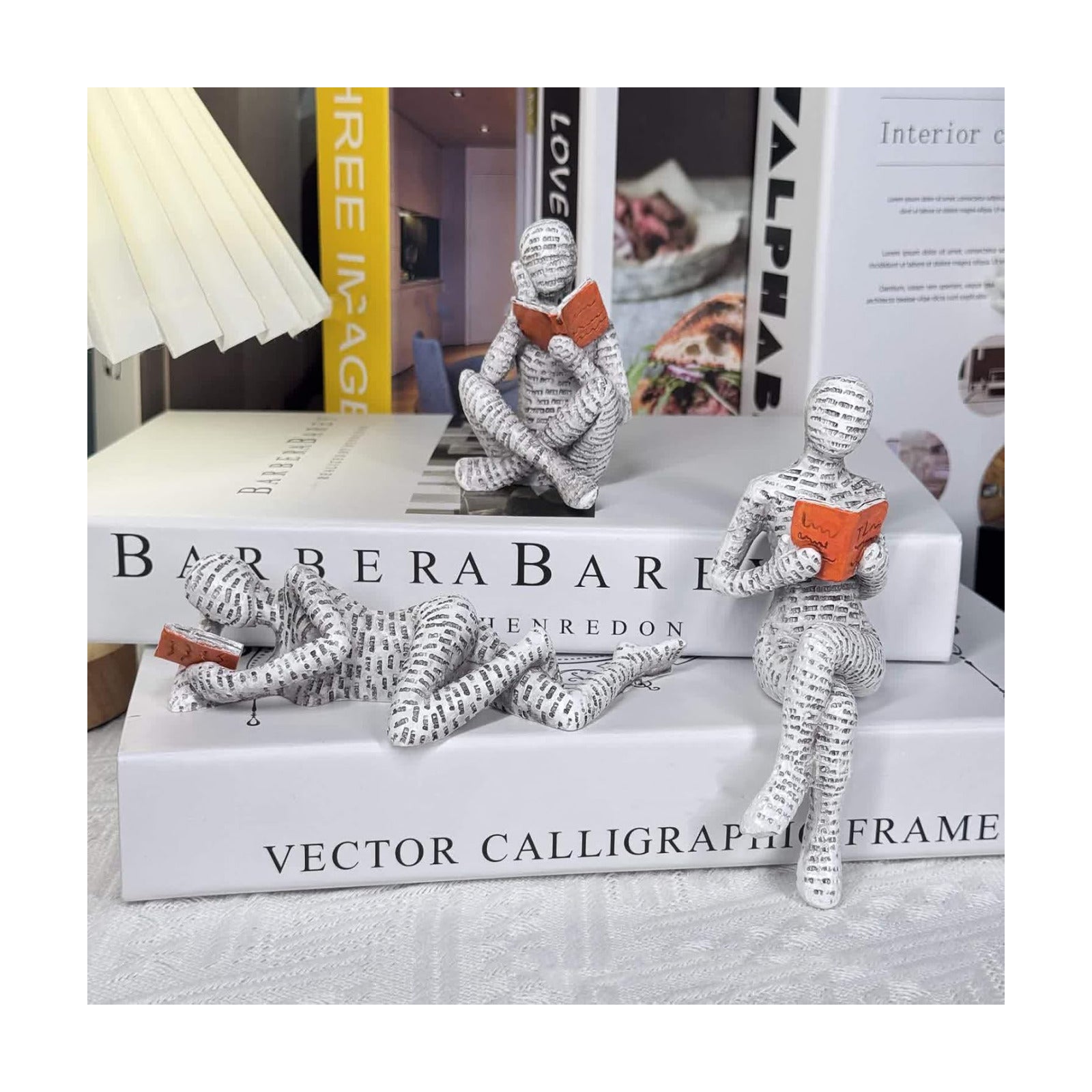 Modern Abstract Reading Sculpture Small Resin Statue / Set of 3