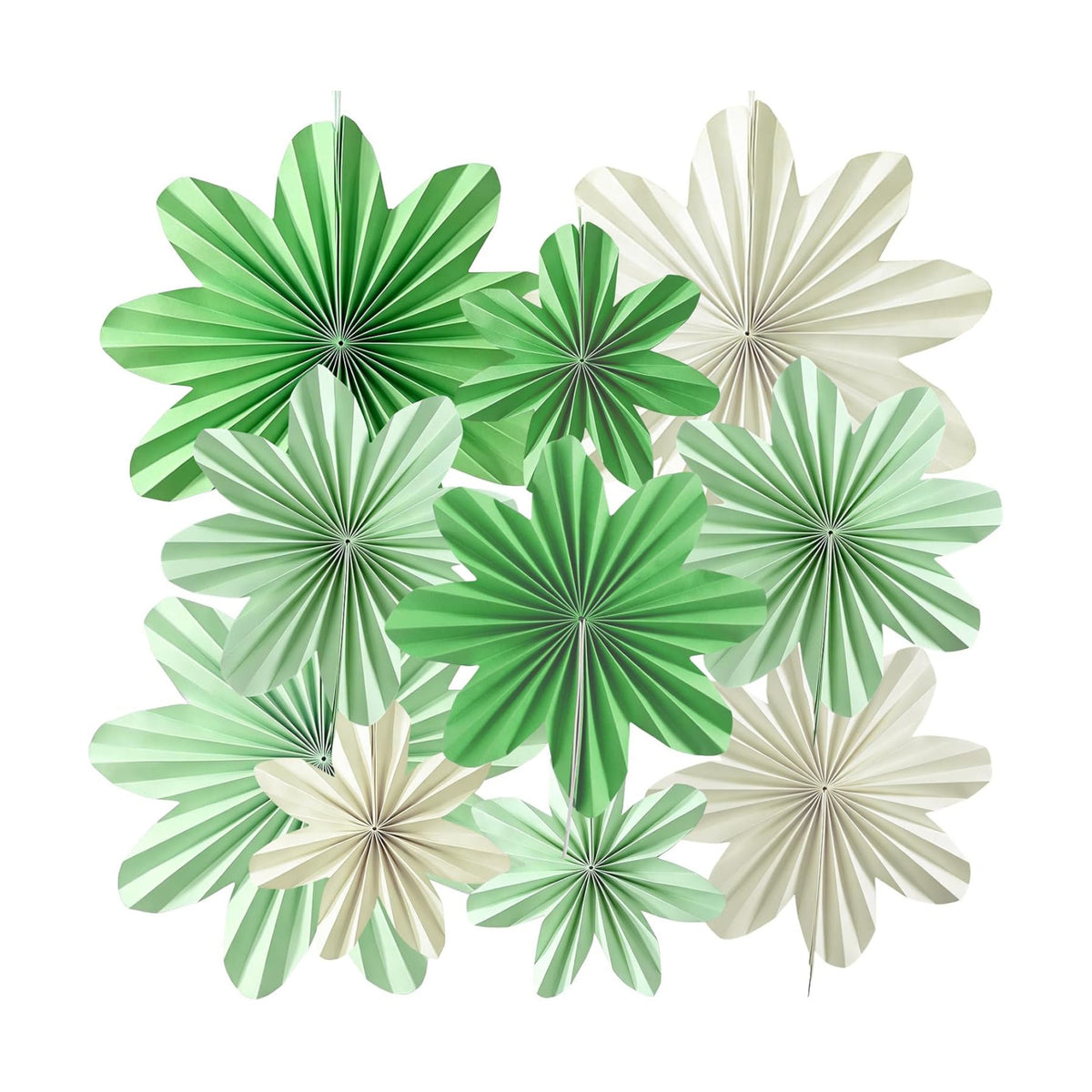 Green Paper Flower Sage Green White Paper Hanging Fans for Wall(10Pcs)