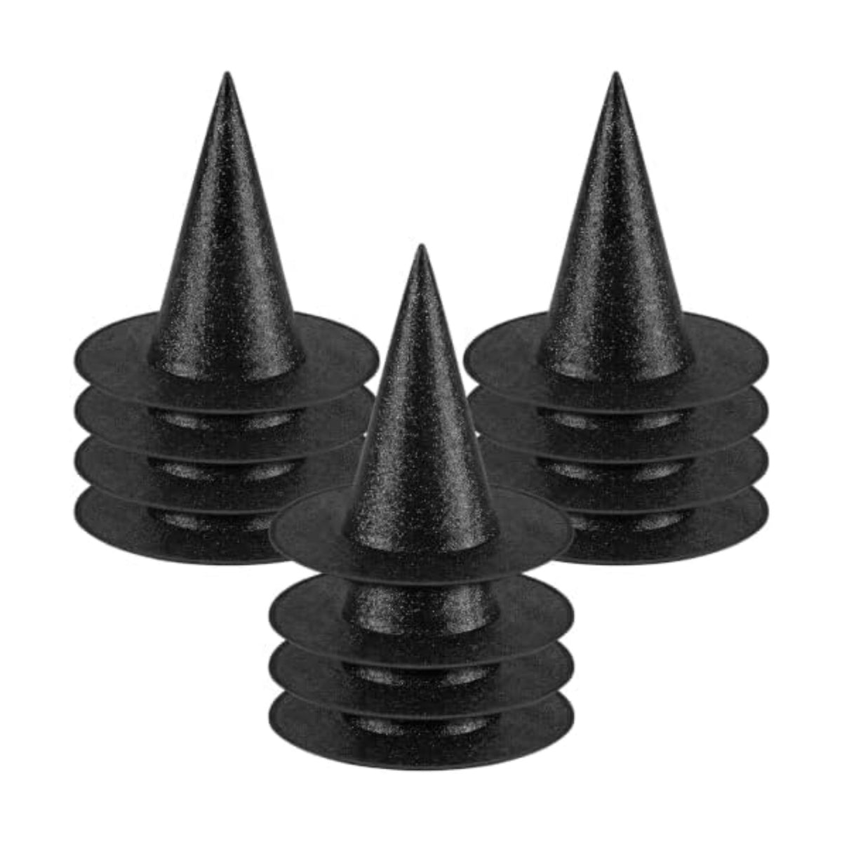 RattanView 12 Pcs Halloween Witch Hats Glitter Hanging Witch Hat,Black