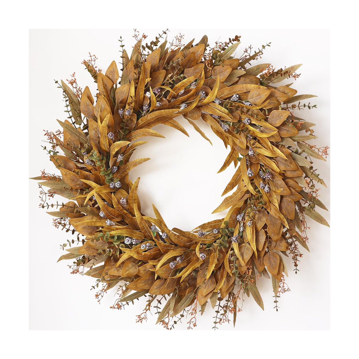 32" Artificial Fall Eucalyptus Wreath with Seeds for Front Door(Orange)