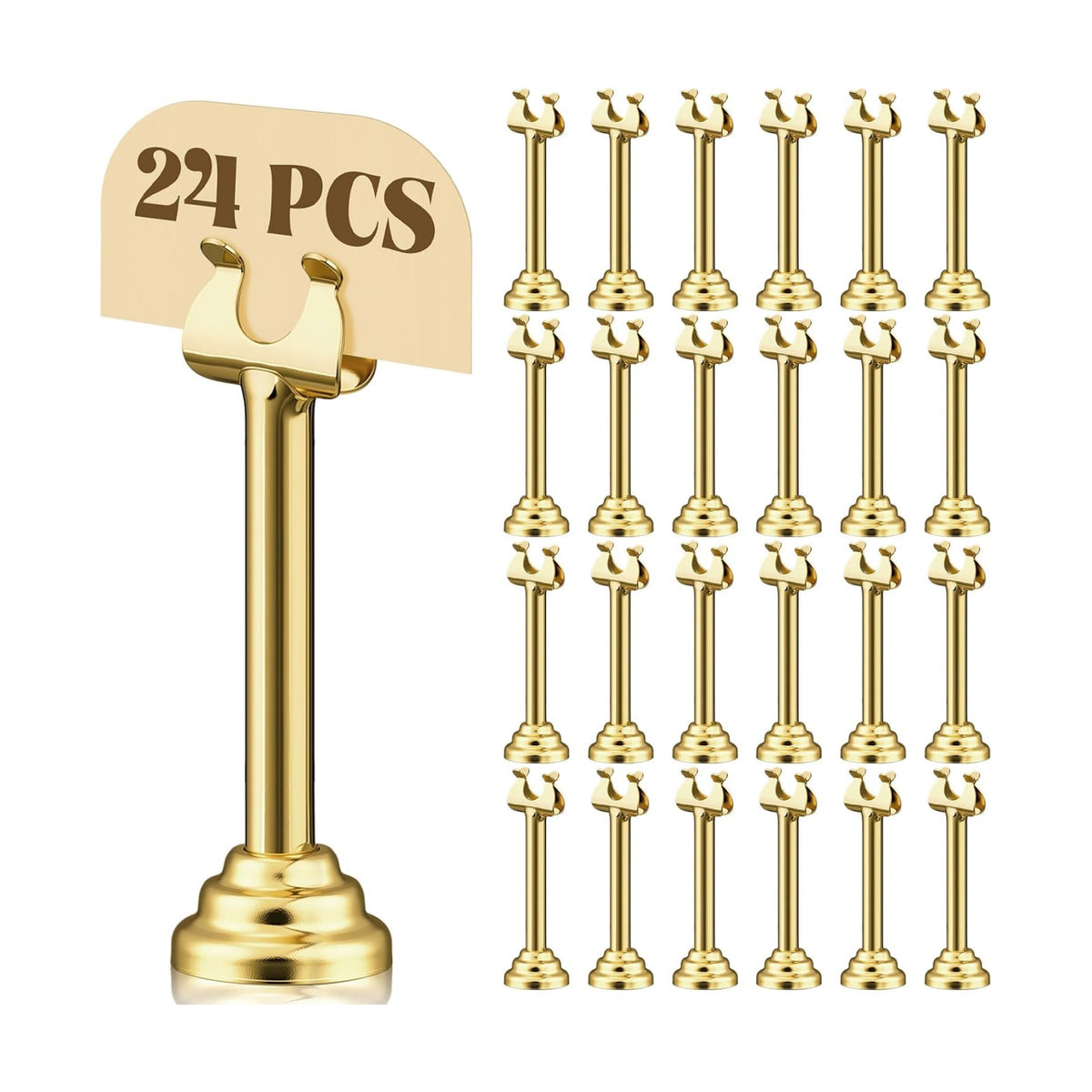 24 Pcs Gold Metal Table Number Holders 3.15 Inch Wedding Place Card Holders Bulk Harp Clip Table Sign Stands Card