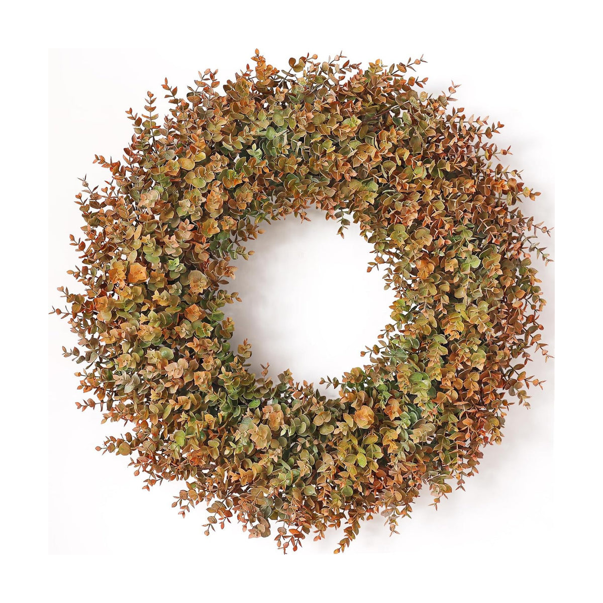 32" Large Fake Eucalyptus Fall Wreath for Front Door Decor(Orange-Green)