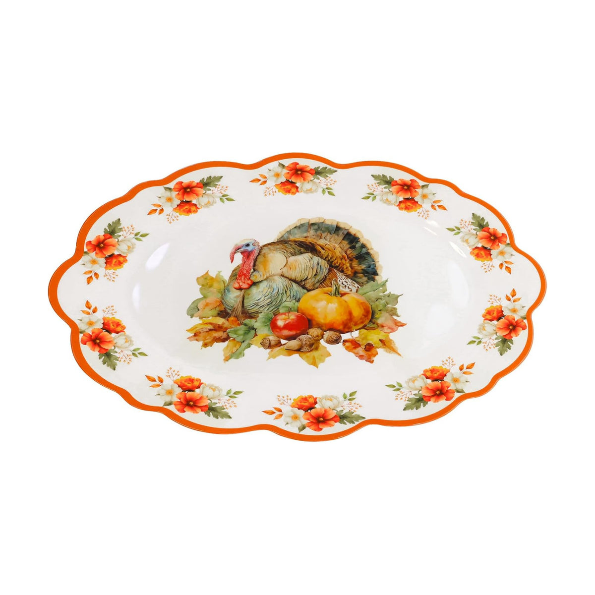 ceiba tree Thanksgiving Fall Turkey Platter Serving Tray Dish Reusable Melamine Large 16 X 12.6 inch Harvest Autumn Oval Plate for Party Tableware Holiday Buffet Friendsgiving Snacks Appetizers