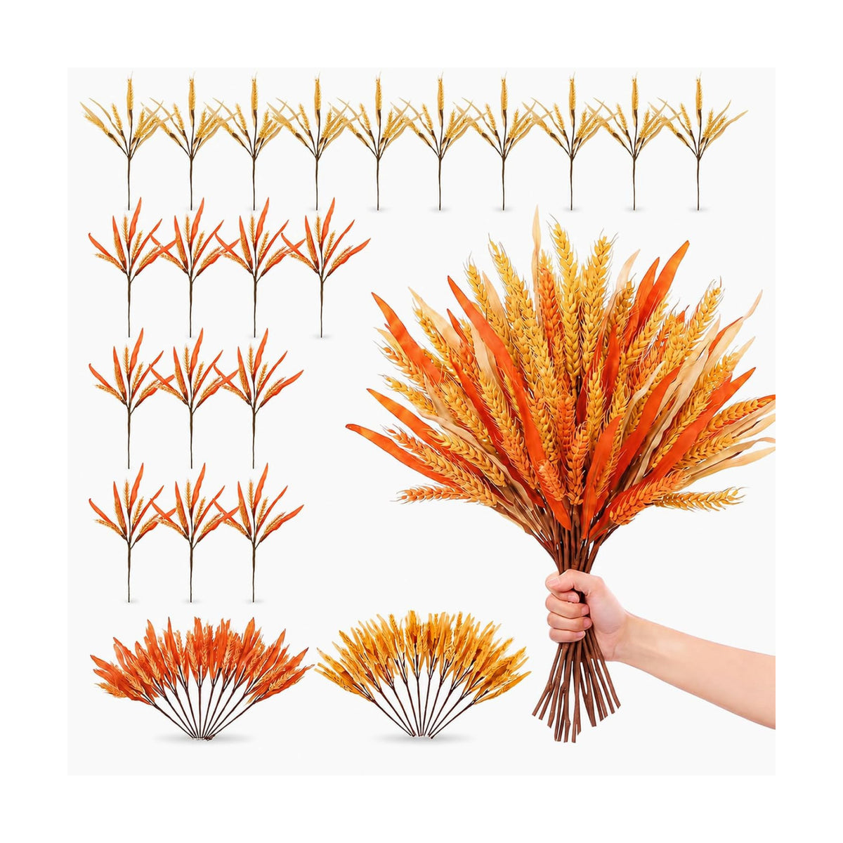 Suncalla 20 Pcs 13.8" Fall Artificial Wheat Stems, Golden Orange
